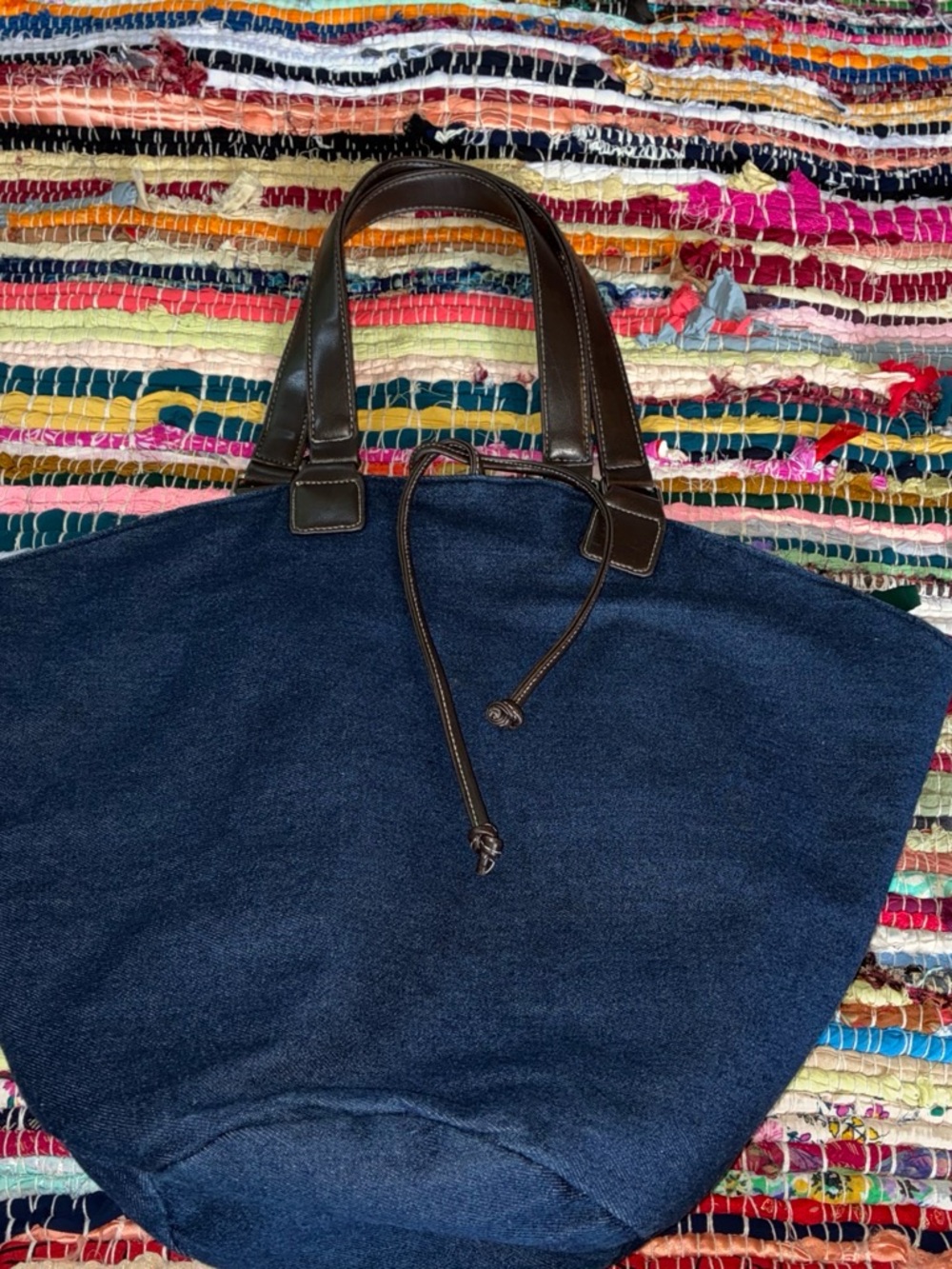 Unlisted Navy Blue Canvas Tote with Dark Brown Handles